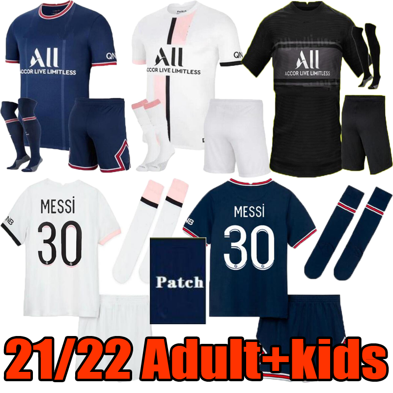 

kids kit 21 22 MESSI soccer jersey set 2021 2022 paris MBAPPE KEAN NEYMAR JR SERGIO RAMOS DI MARIA DRAXLER VERRATTI home away third psgs Football shirt sets 16-XXL