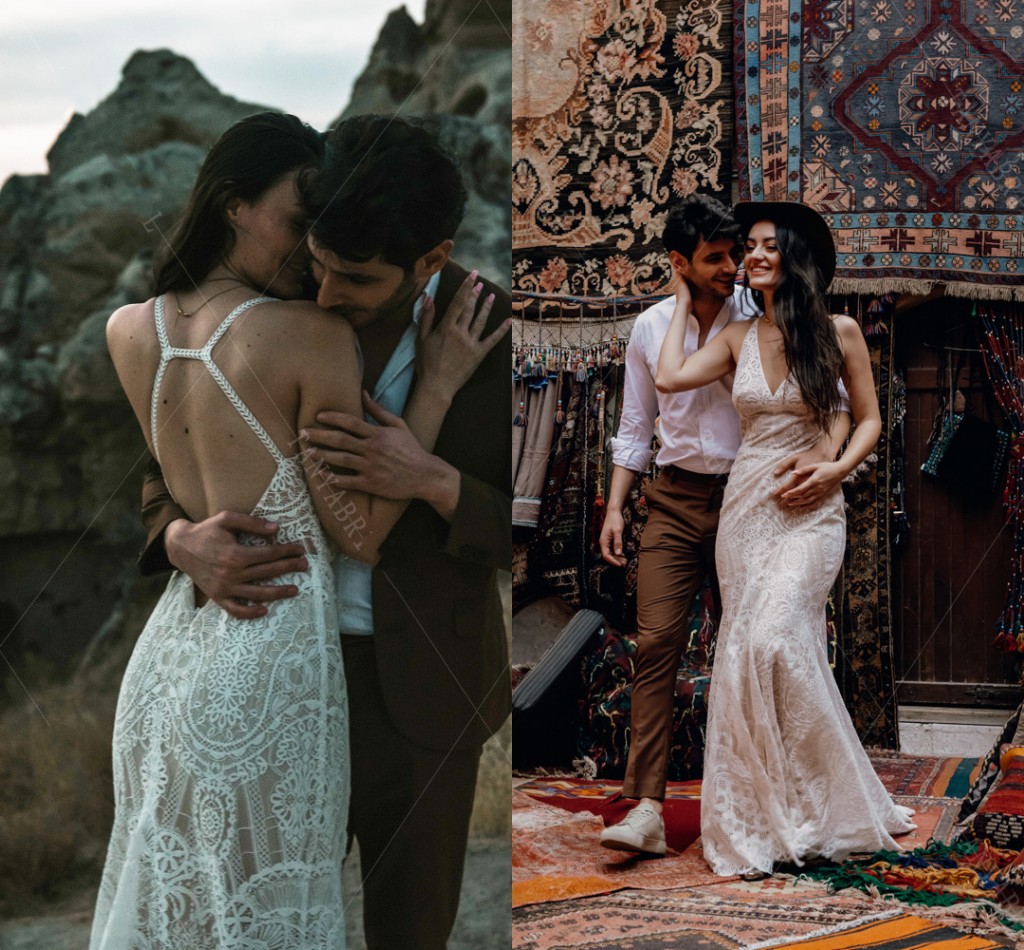 Crochet Lace Bohemian Mermaid Wedding Dresses 2022 Sexy V-neck Hollow Back Beach Country Bridal Dress Vestido De Noivas chic