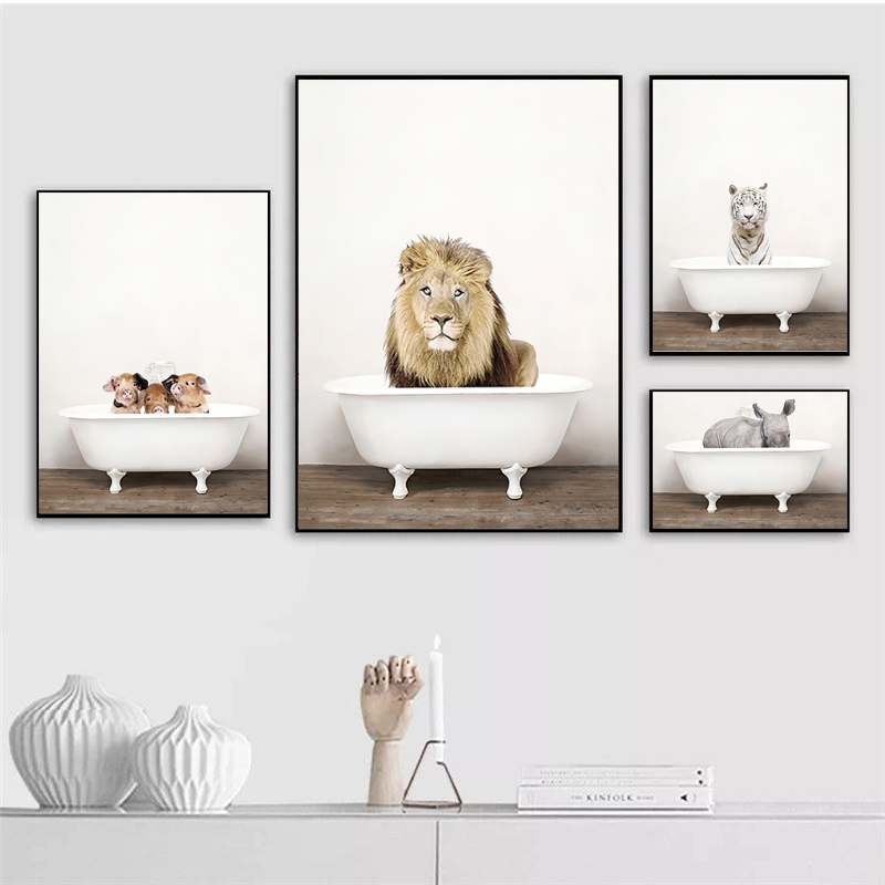 Nordic Animal Poster Wall Art Canvas Painting Funny Elephant And Deer Picture HD Printing For Living Room Home Decor No Frame
