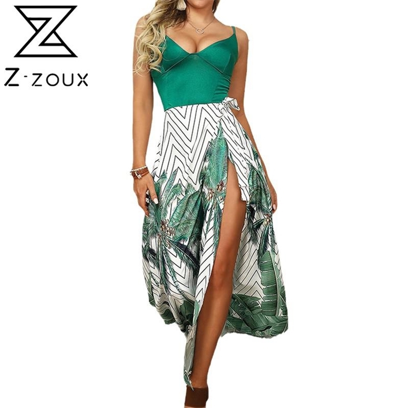 Women Dress Patchwork Printed Bohemia es Sexy Long Floral Maxi Deep V Neck Spaghetti Strap Summer es 210513