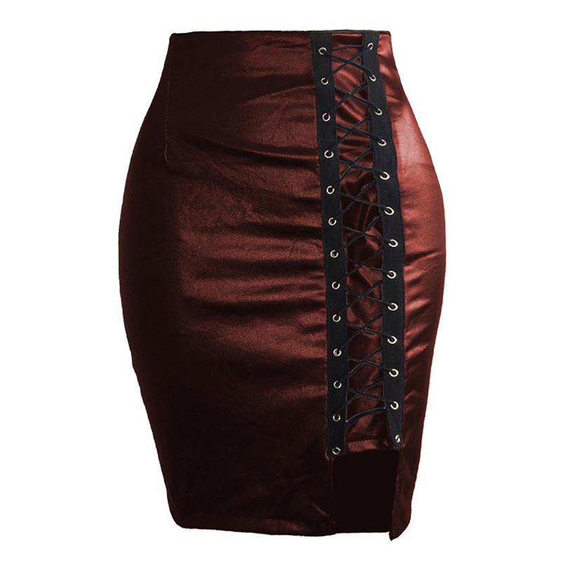 Criss Cross Women Pencil Skirts Vintage Side Split Bodycon High Waist Mini Skirt Fashion Elegant Ladies Spring