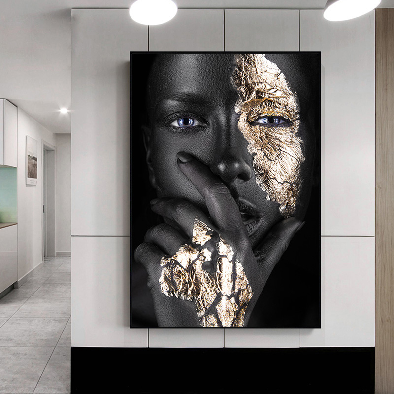 Sexy African Black Gold Woman Pictures Canvas Prints Decorative Painting Wall Art For Living Room Posters NO FRAME