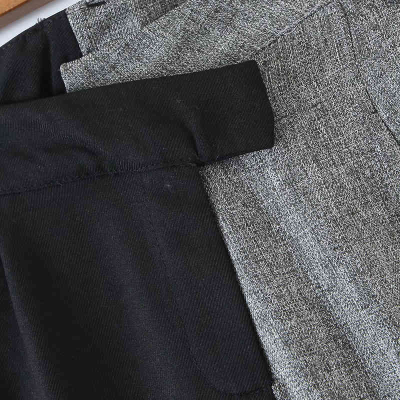 BBWM Women Chic Fashion Elegant Splicing Side Pockets Check Pants Vintage Office Ladies Low Waist Zipper Cropped Pants 210520