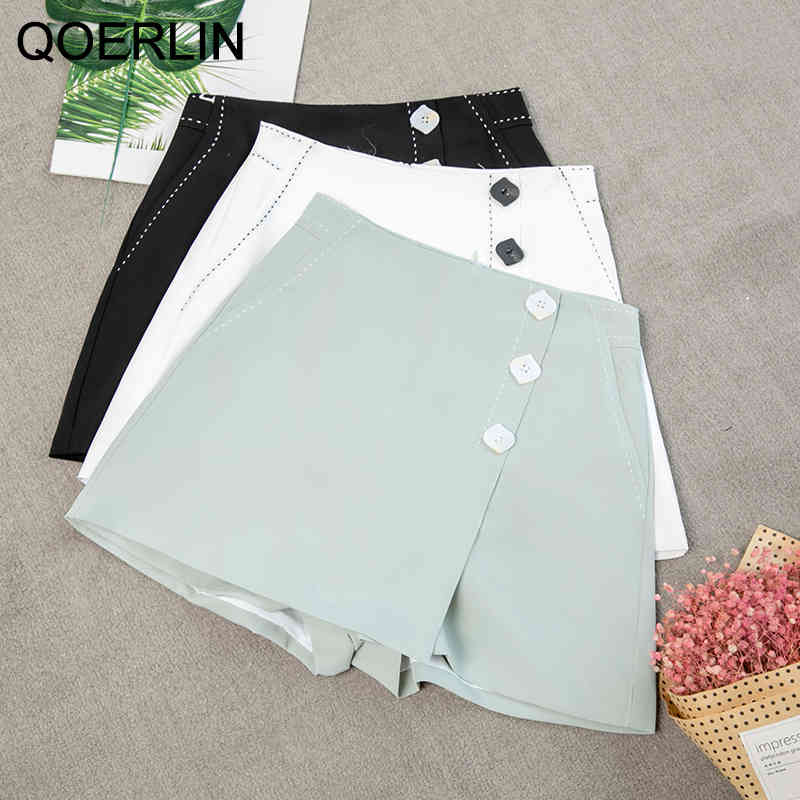 QOERLIN Shorts Skirt Women Summer Korean ALine Shorts Skirt High Waist Back Zipper Black Mini Chiffon Short Skirt Girl 210412
