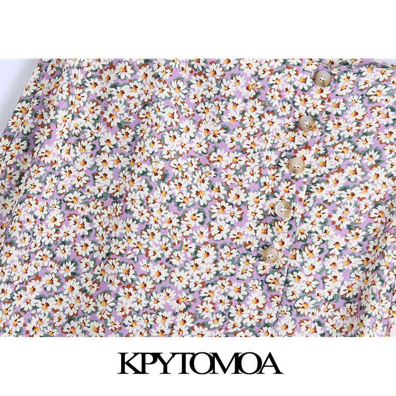 Women Chic Fashion With Buttons Floral Print Midi Skirt Vintage High Waist Vents Hem Female Skirts Mujer 210416