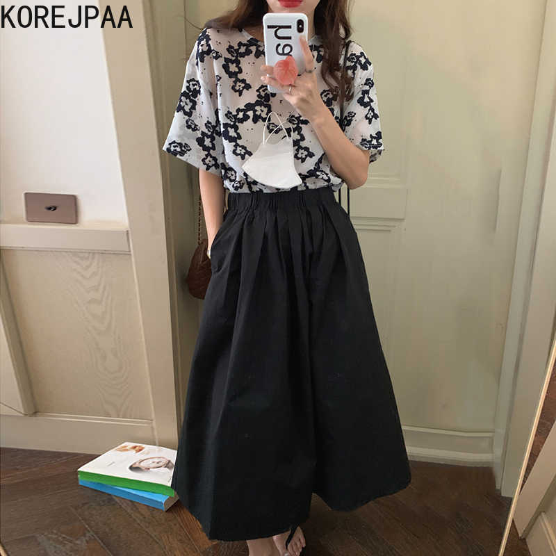 Korejpaa Women Sets Summer Hepburn Style Ink Flower Printing Mesh Micro-Transparent Shirt Pocket High Waist A-Line Skirt 210526
Korejpaa Women Sets Summer Hepburn Style Ink Flower Printing Mesh Micro-Transparent Shirt Pocket High Waist A-Line Skirt 210526