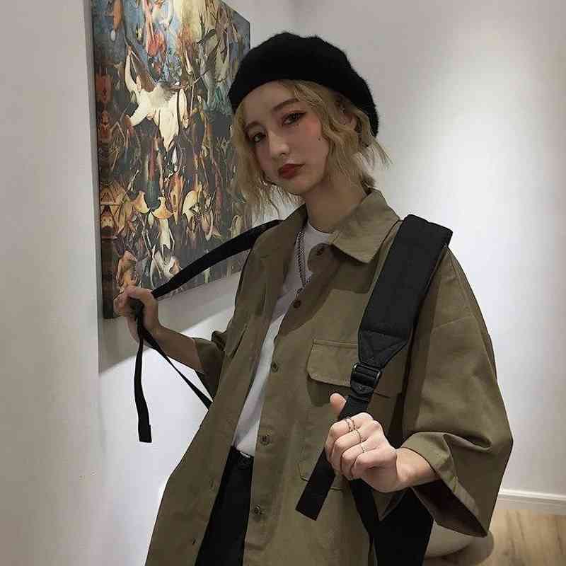 Summer Minimalist Style Short Sleeve Women Shirt Turn-Down Collar Pocket Oversize Ladies Shirts Button Up Female Clothing 210521, Random color
Summer Minimalist Style Short Sleeve Women Shirt Turn-Down Collar Pocket Oversize Ladies Shirts Button Up Female Clothing 210521, Random color