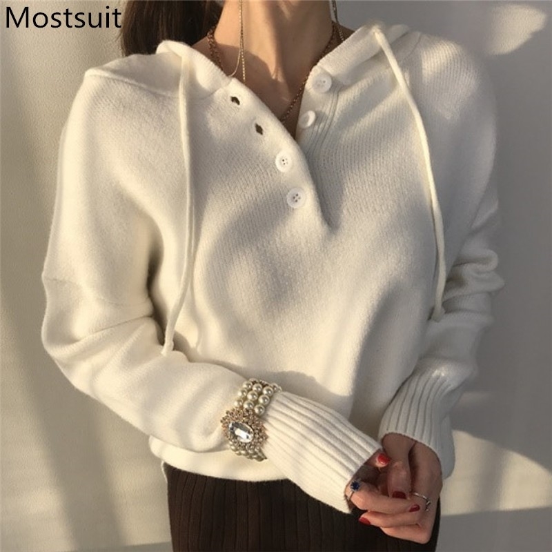 Korean Knitted Hooded Sweater Pullover Women Winter 4 Buttons Long Sleeve Soft Elegant Fashion Ladies Tops Jumpers Femme 210518, White
Korean Knitted Hooded Sweater Pullover Women Winter 4 Buttons Long Sleeve Soft Elegant Fashion Ladies Tops Jumpers Femme 210518, White