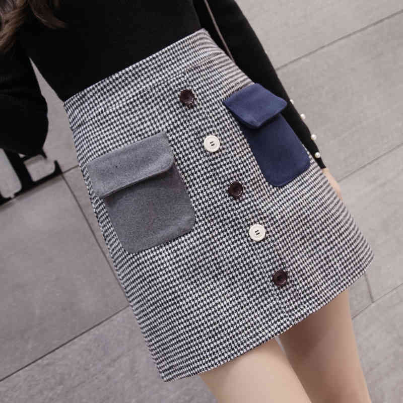 Jupe Femme Winter Fashion Plaid Women Skirts Woolen High Waist Elegant Vintage Shorts Mini 7475 50 210508