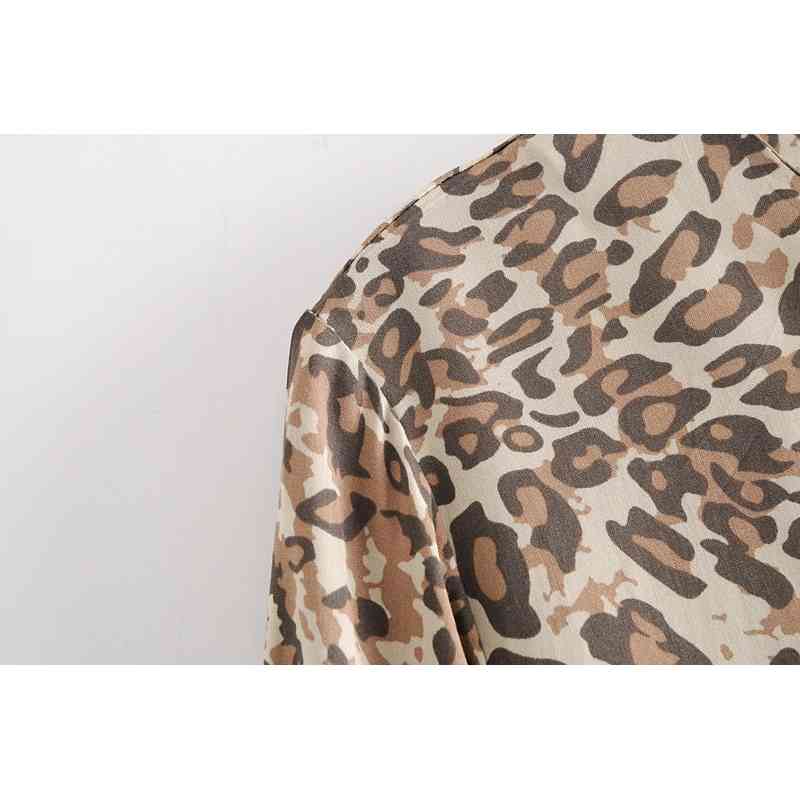 Spring Bohemia Round Neck Khaki Leopard Print BOHO Dress Hippie Women 3/4 Sleeve Loose Straight Short Dresses Holiday 210429