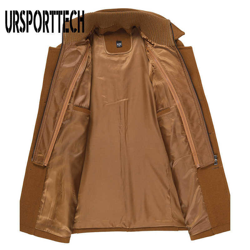 URSPORTTECH Wool Coat Men Slim Large Size Trench Coat Men Thick Woolen Coat Mens Overcoat Fashion Autumn Winter Men Wool Jackets 210528