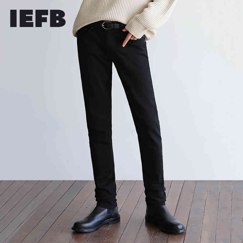 IEFB men's wear Korean Slim Fit black Jeans elastic casual trend Leggings spring winter denim pants streetwear trousers 9Y4259 210524