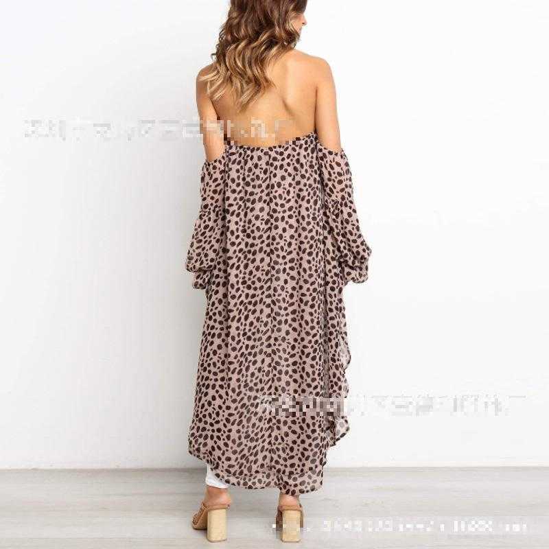Women Blouse Leopard Printed Chiffon Loose Long Shirt Irregular Tops Off Shoulder Top Sexy 210524