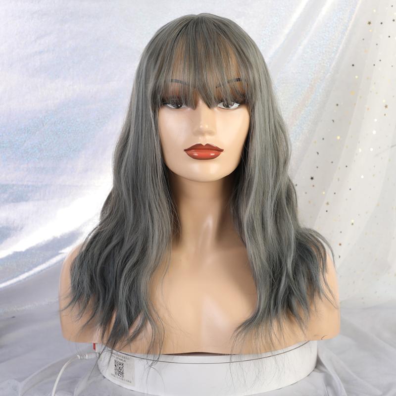 Synthetic Wigs Long Wavy With Bangs Platinum Blonde Ombre Hair For Afro Women Cosplay Natural Daily Heat Resistant
