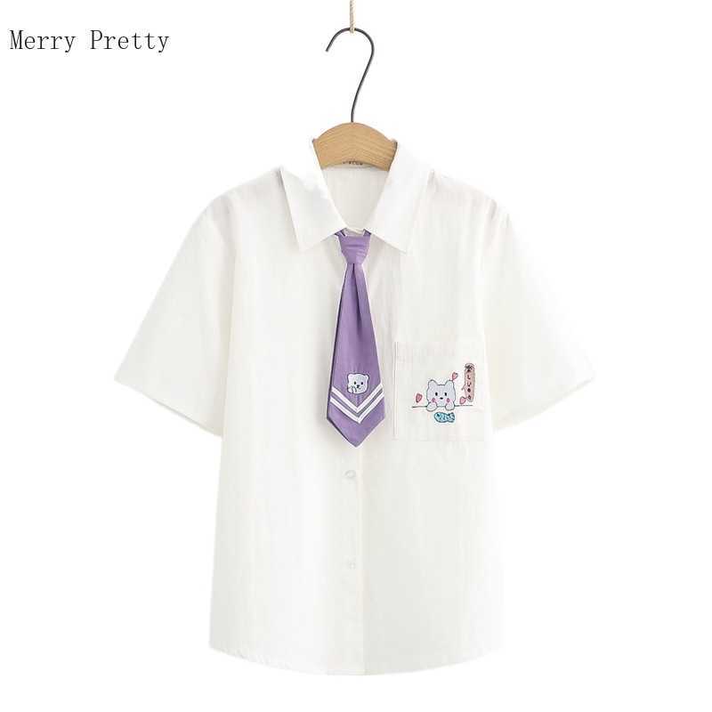 Women Cartoon Embroidery Cotton Shirts with Tie Summer Single Breasted Short Sleeve Turndown Collar Blouse Sweet Style Tops 210526, White
Women Cartoon Embroidery Cotton Shirts with Tie Summer Single Breasted Short Sleeve Turndown Collar Blouse Sweet Style Tops 210526, White