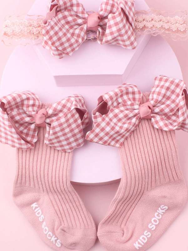 Baby Flower Pattern Bow Decor Hair Band & Socks SHE