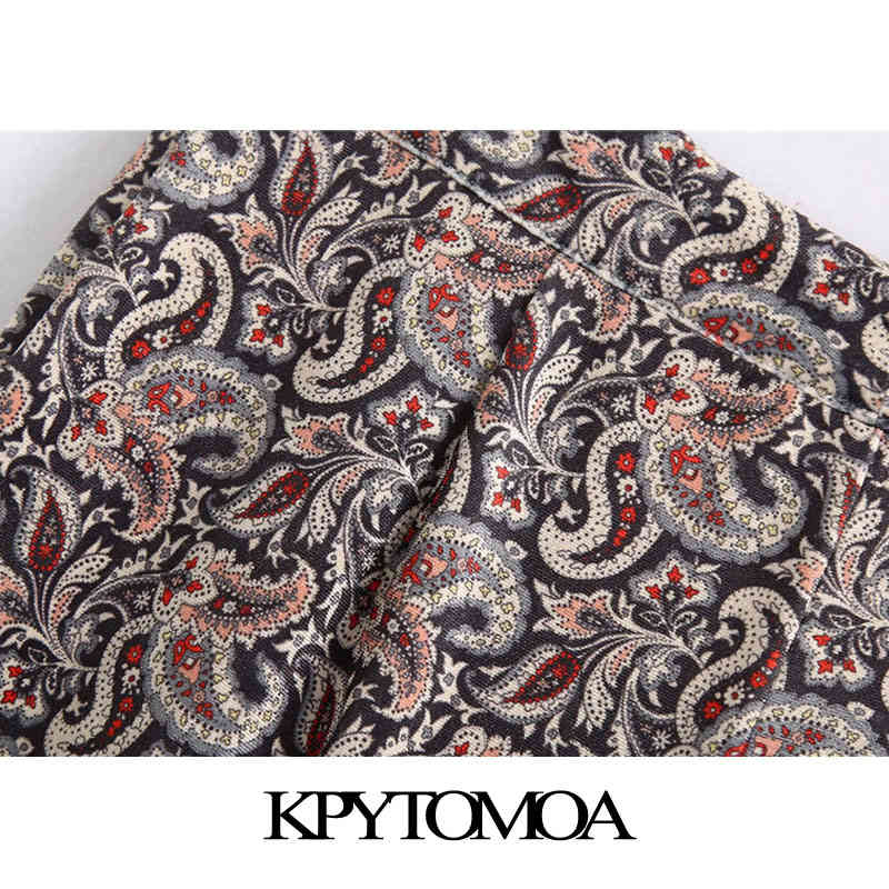 Women Fashion Paisley Print Side Pockets Velvet Pants High Waist Zipper Fly Female Ankle Trousers Mujer 210420