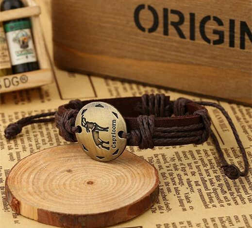 Twelve Constellations Leather Bracelets Leather Wrap Bracelets zodiac Leather Bracelet For Men