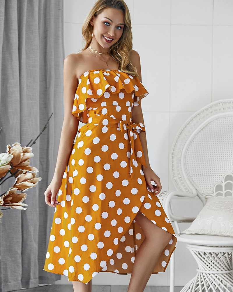 Women Dress Asymmetry Ruffles Sexy Off Shoulder White Yellow Plus Size Dot Long Summer es 210513