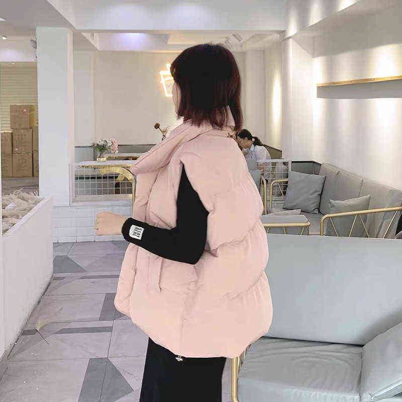 Loose Women's Sleeveless Jackets Solid Turn Down Collar Ladies Winter Vest Korean Style Oversize Waistcoat for Female 211105