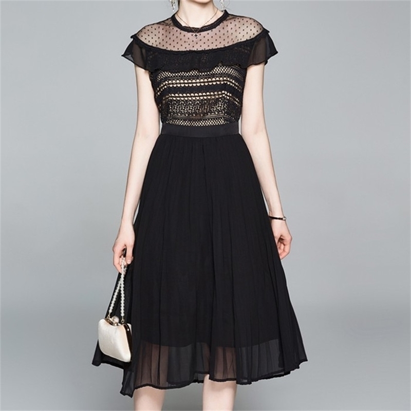 Women's Solid Hollow Mesh Lace Sexy Long Dress Summer Dot Short Sleeve Pleated 210603, Picture color
Women's Solid Hollow Mesh Lace Sexy Long Dress Summer Dot Short Sleeve Pleated 210603, Picture color