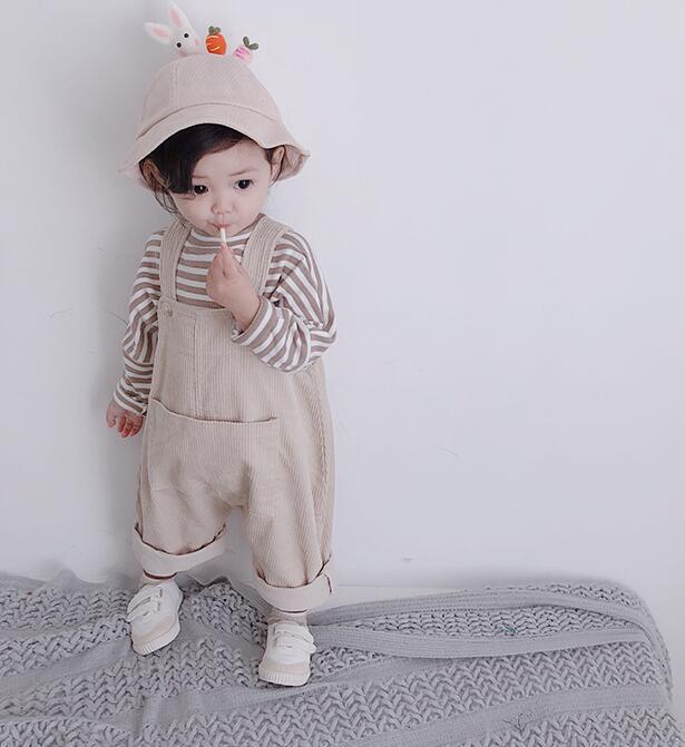 Spring Autumn Korean style baby boys girls fashion corduroy loose overalls infant kids casual all-match suspender trousers 210508
