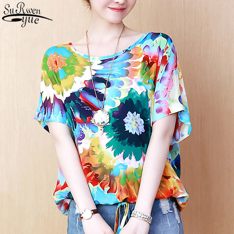 Dames Blouse Zomer Summer Tops for Women s Clothing Print O-Neck Chiffon Sleeve Shirt 4597 50 210427