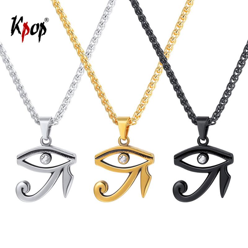 Pendant Necklaces Kpop Eye Of Horus Necklace Egyptian Spiritual Jewelry Stainless Steel Gold/Black Color Ra For Men P3318