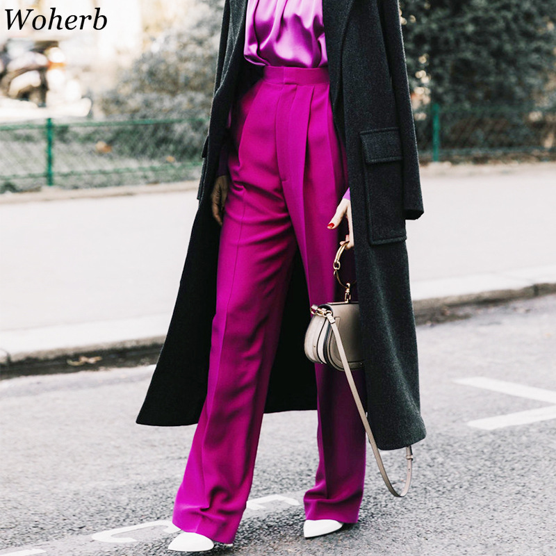 High Waist Wide Leg Pants Women Solid Vintage Trousers Streetwear Female Pockets Office Lady Pantalon Femme 25733 210519