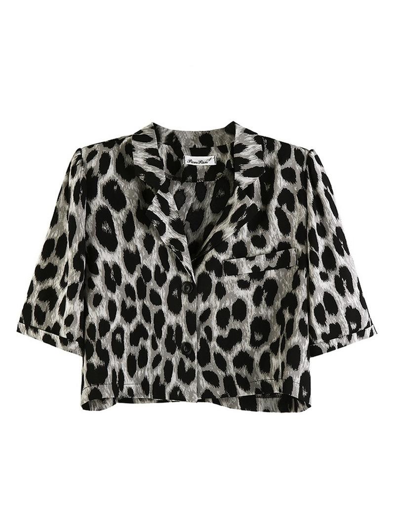 Summer Style Korean Retro Hong Kong Short-sleeved Shirt Design Sense Suit Leopard Print Cropped Top Female Women's Suits & Blazers, Black
Summer Style Korean Retro Hong Kong Short-sleeved Shirt Design Sense Suit Leopard Print Cropped Top Female Women's Suits & Blazers, Black