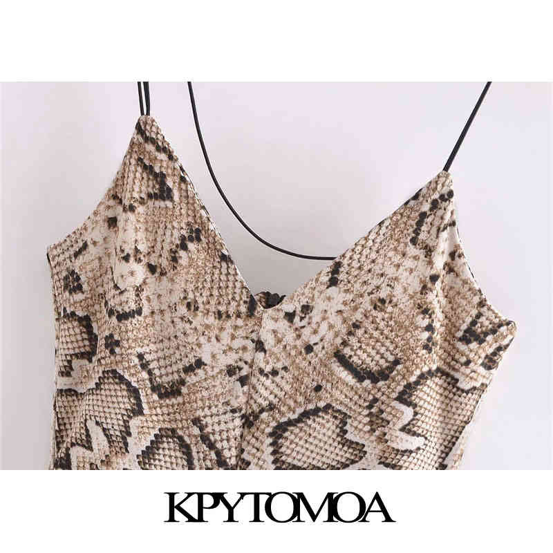 Women Sexy Fashion Snake Print Midi Dress Backless Zipper Thin Straps Female Dresses Vestidos Mujer 210420