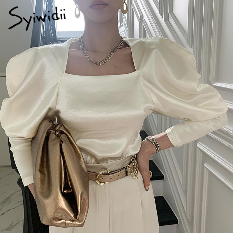 Women's Blouses & Shirts Syiwidii Puff Sleeve Top Satin Blouse Women Square Collar Office Lady Solid Fashion Clothes 2021 Spring Beige Fall, White
Women's Blouses & Shirts Syiwidii Puff Sleeve Top Satin Blouse Women Square Collar Office Lady Solid Fashion Clothes 2021 Spring Beige Fall, White