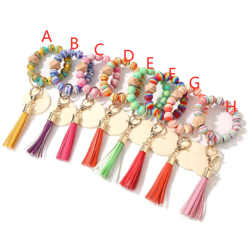 Silicone Key Ring Letter Bracelet Keychain Wooden Personalize Keychains blanks Wristlet Bangle Keyring Portable House Car Handbags Tassel Keys Holder