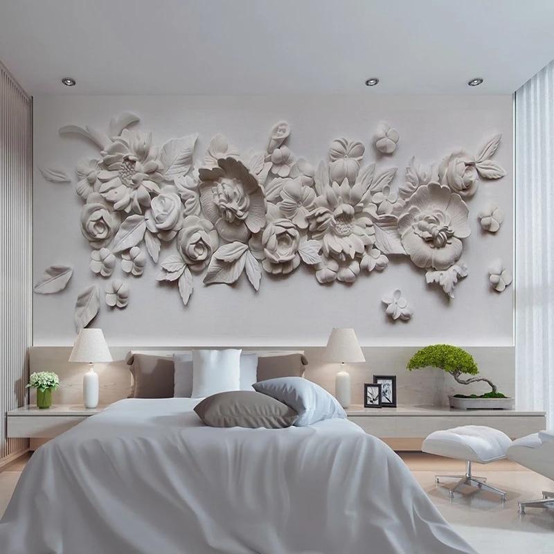 Custom Photo Wallpaper European 3D Stereoscopic Relief Flower Wall Mural Living Room Bedroom Bedside Painting