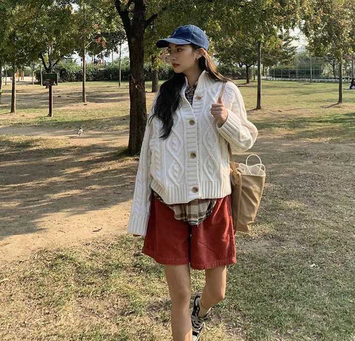 Flectit Bermuda Shorts Women High Waist Wide Leg Oversized Corduroy Student Girl Casual Outfits 210714