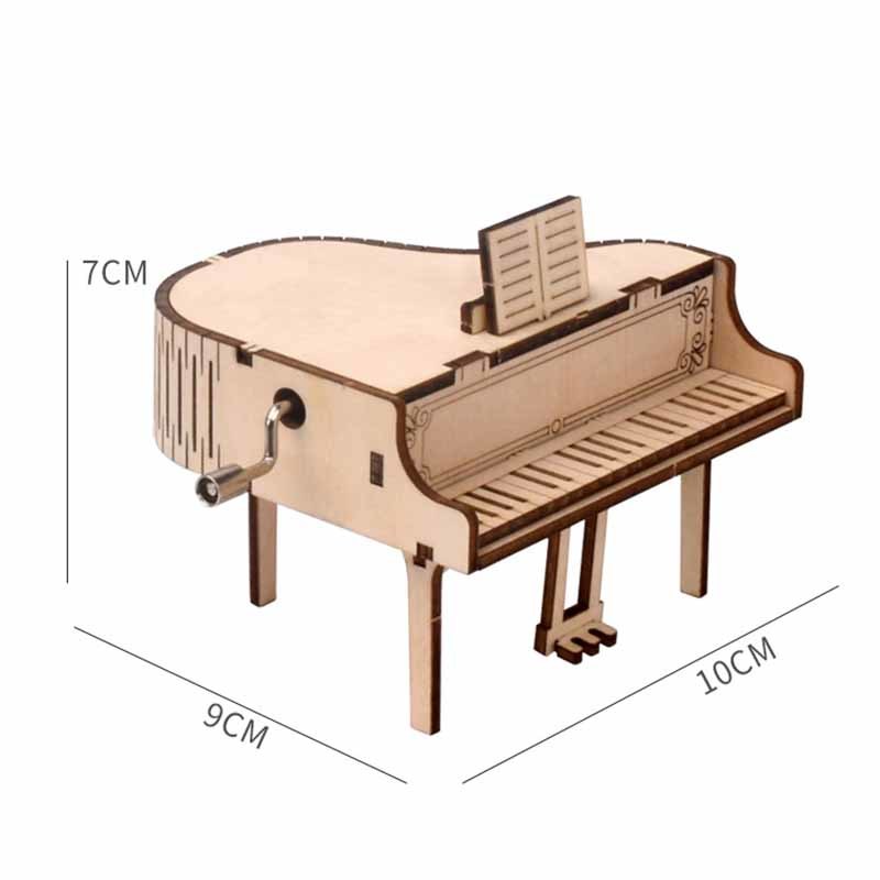 1Pcs Kids Gift Nature Color Multi-function Hand Cranked for Desktop Decor DIY Puzzle Toy Piano Shape Basswood Music Box