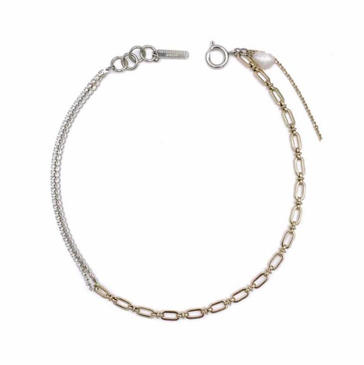 Justine Clenquet Chain Necklaces with Zircon Metal Patchwork Pearl Choker Necklace Bracelet244Z