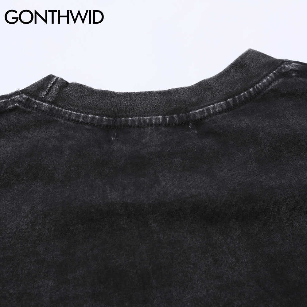 GONTHWID Tshirts Hip Hop Distressed Middle Finger Ghost Streetwear Tees Shirts Harajuku Hipster Casual Cotton Short Sleeve Tops 210707