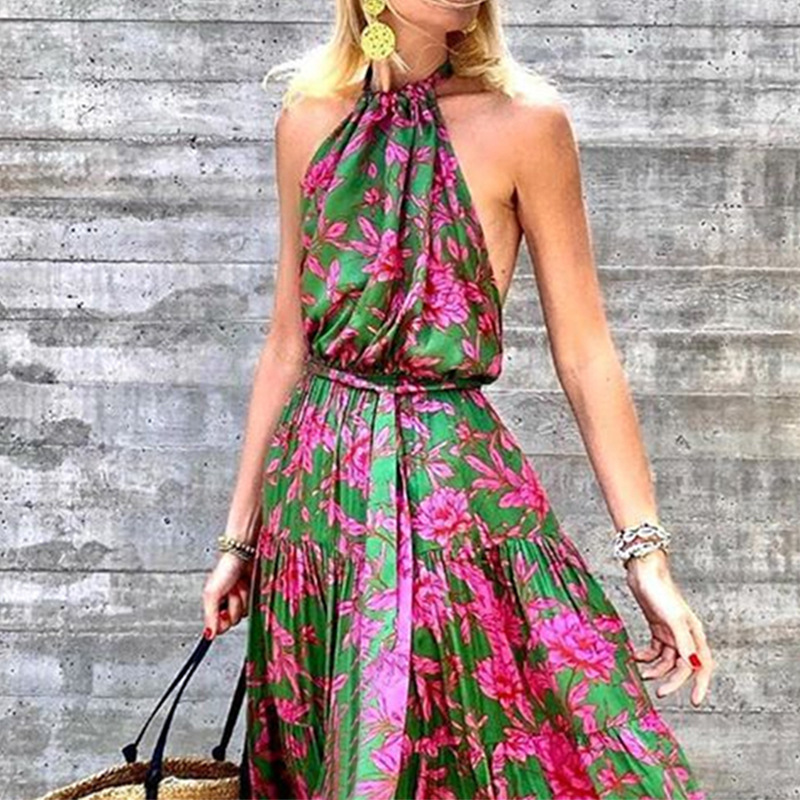 Women Dress Sleeveless Plus Size Print Dresses Vintage Sexy Long Flowers Summer Clothes Fashion 210513