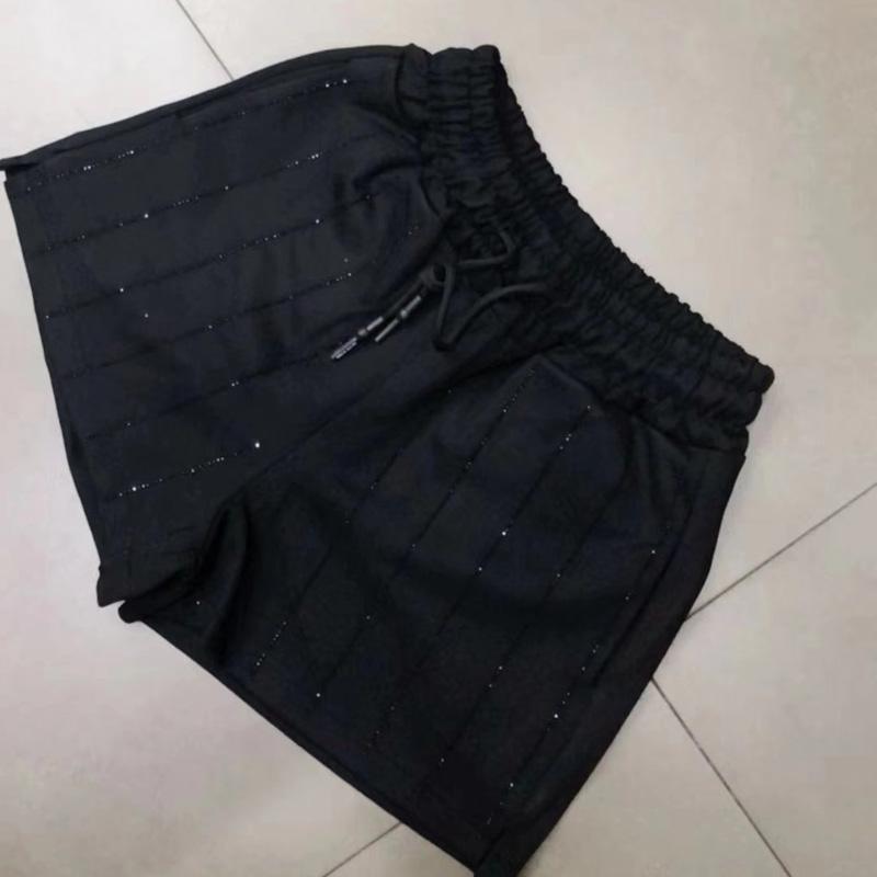 Plus Size Shorts Woman Style Spring Autumn Large Vertical Stripe Drilling Diamond Slit Elastic Waist Short Women's