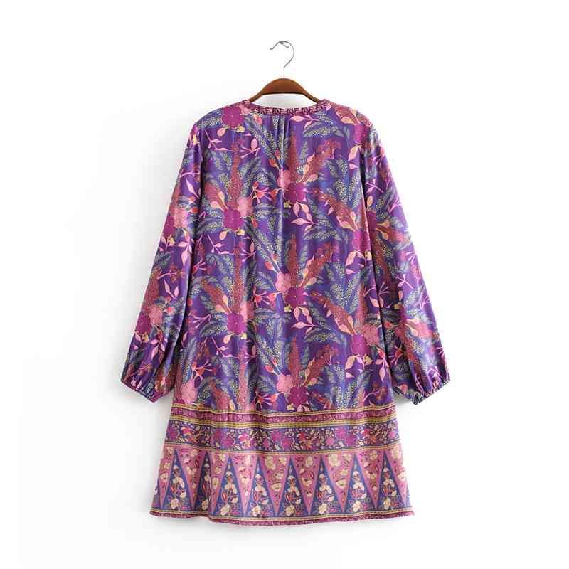 beauty Fashion Boho Floral Print Mini Dress Women Summer Chic Single Breasted Loose Dresses Female Holiday Wear 210514