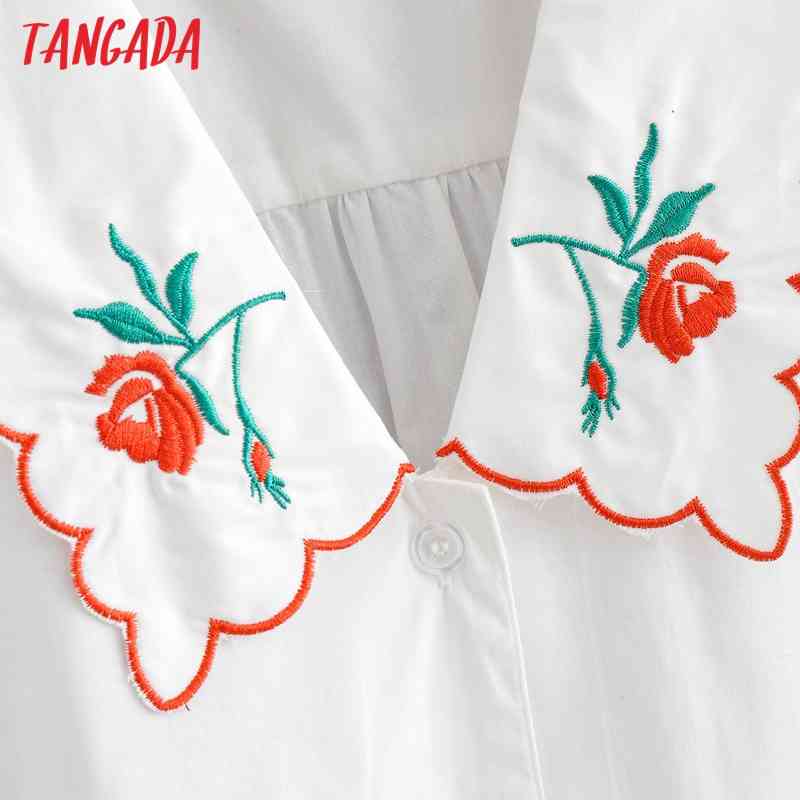 Women Retro Oversize Collar Embroidery Romantic Blouse Long Sleeve Chic Female Shirt Tops YI12 210416