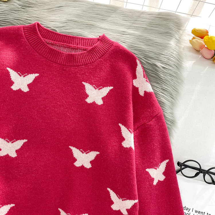 Basic Loose Sweater Harajuku Butterfly Jumpers Women Autumn Winter Soft Warm Long Sleeve Female Knitted Pullovers 210422