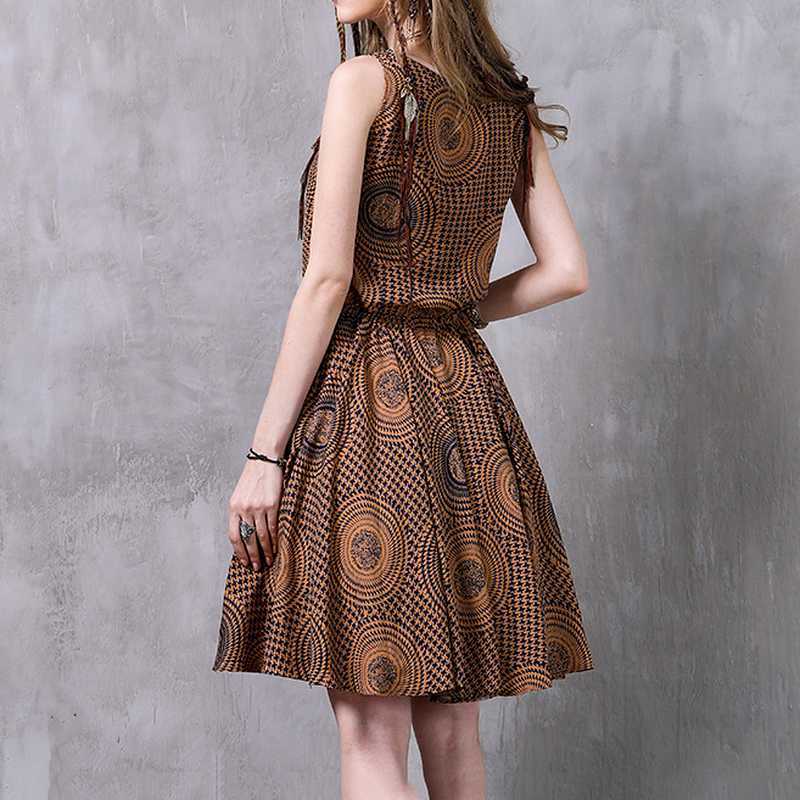 Summer Chic Print Chiffon Big Swing Dresses for Women Vintage V-neck Fashion Vest Elegant Office Lady Vestidos 210525