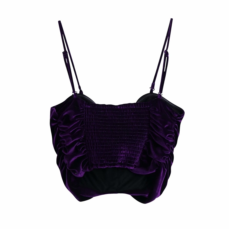 Sexy Women Purple Velvet Backless Camis Fashion Ladies Diamond Button Tops Sweet Female Chic Draped Short 210430