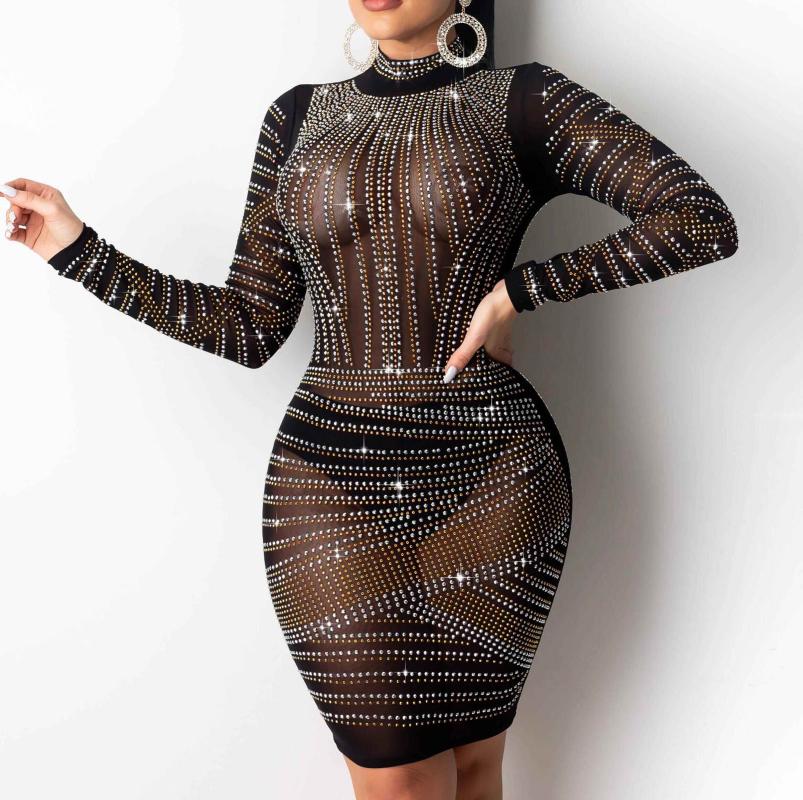 Casual Dresses Sexy Women Dress Fashion Diamond Process Party Club Night Hollow Transparent Long Sleeve, Black
Casual Dresses Sexy Women Dress Fashion Diamond Process Party Club Night Hollow Transparent Long Sleeve, Black