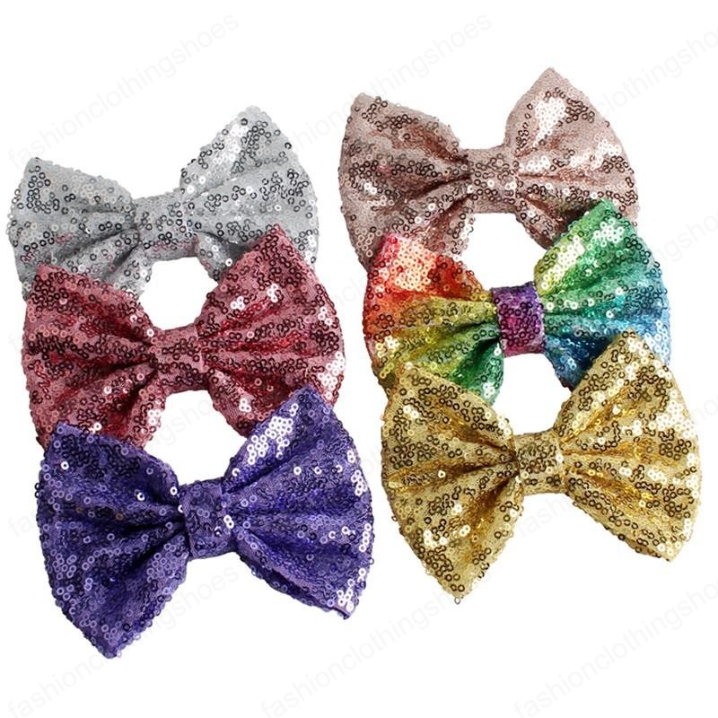 Party Hair Bows Clips Bling Sparkly Glitter Sequins Big 5" HairBows Alligator HairClips Nylon Mesh Ribbon Bowknot Hairpins for Baby Girls Kids Ch