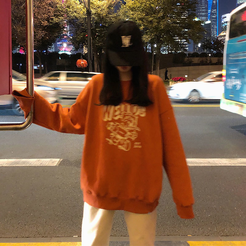 autumn and winter korean style cartoon print Women Sweatshirts Long Sleeve thick Sweatshirt Womens pullovers ( X1551) 210423