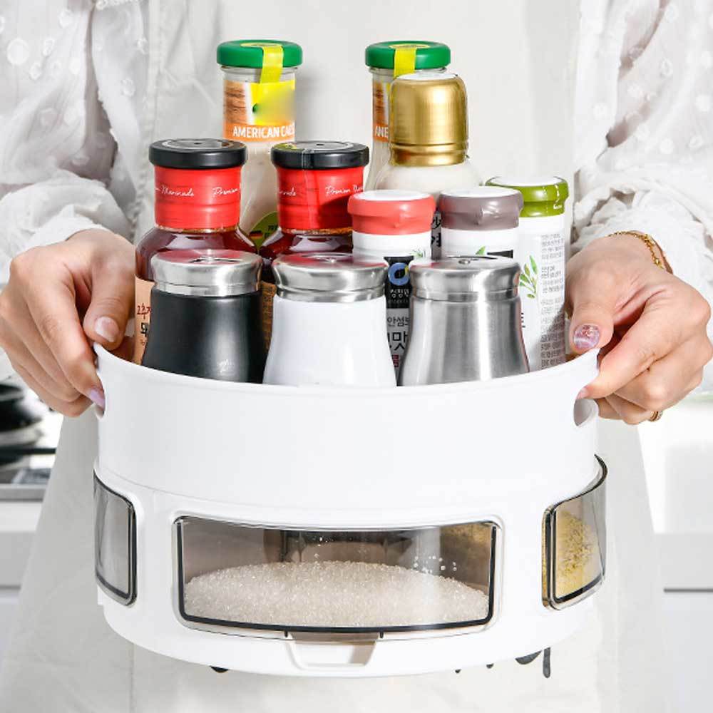 Rotating Storage Box Household Desktop Organizer Multifunctional Storage Box Kitchen Storage Supplies Seasoning Bottle Jar Wine