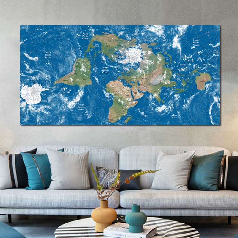 World Map Poster Blue Prints Canvas Painting Wall Art Pictures For Living Room Indoor Decoration Decorative Cuadros Sea Ocean